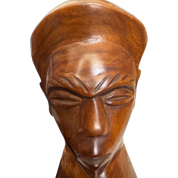 Vintage Hand Carved Solid Wood Primitive Bust of a Man - Picture 10 of 10
